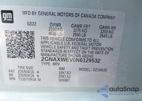2022 Chevrolet Equinox Awd Rs from USA, damaged, VIN 2GNAXWEV0N6129532